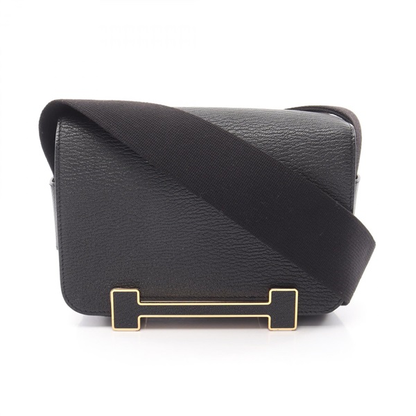 HERMES Geta Shoulder Crossbody Bag Chevre leather Black GHW Used Women K
