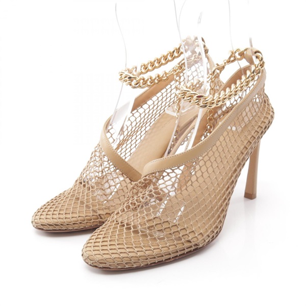 BOTTEGA VENETA Chain trim mesh Pumps Shoes heels #36 Fabric Beige Used Women