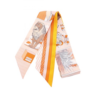 HERMES Twilly GRAND THEATRE NOUVEAU Ribbon Scarf Wrap silk Pink Preowned