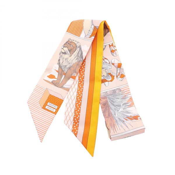 HERMES Twilly GRAND THEATRE NOUVEAU Ribbon Scarf Wrap silk Pink Preowned