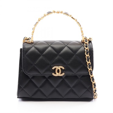 CHANEL Matelasse chain crossbody Shoulder Bag Lambskin Black Used Women GHW