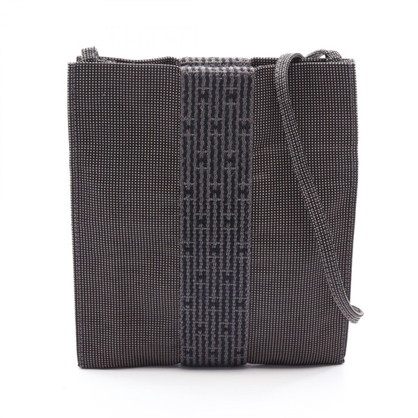 HERMES Herline pochette Crossbody Shoulder Bag Nylon canvas Gray Used Women