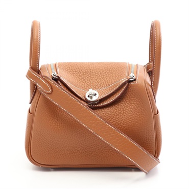 HERMES Lindy Mini Crossbody Hand Shoulder Bag Clemence leather Gold Preowned SHW