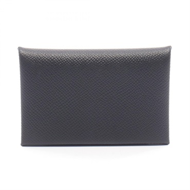 HERMES Calvi coin case purse W Epsom leather Black Used Women SHW