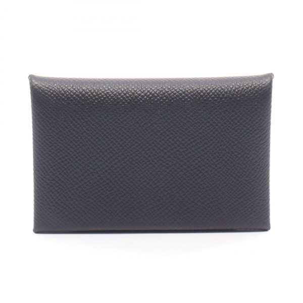 HERMES Calvi coin case purse W Epsom leather Black Used Women SHW