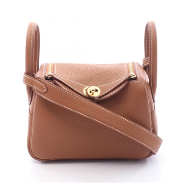 HERMES Lindy Mini Shoulder crossbody hand Bag G Taurillon Clemence Gold GHW