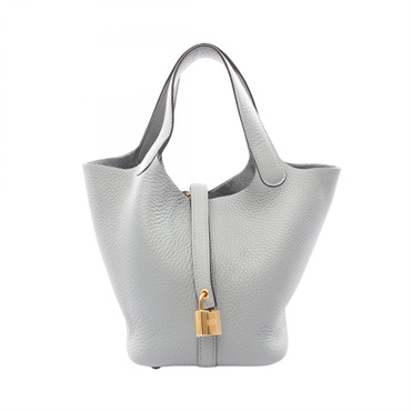HERMES Picotin Lock PM Tote Handbag Clemence leather Gray Gris pantin Preowned G