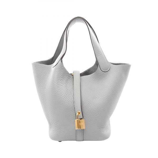 HERMES Picotin Lock PM Tote Handbag Clemence leather Gray Gris pantin Preowned G