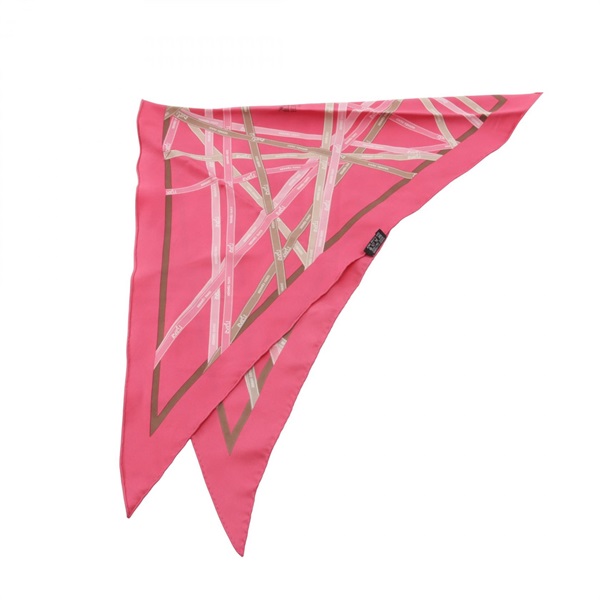 HERMES Pointe-Bolduc Triangle Scarf Stole Wrap silk Pink Brown Used Women