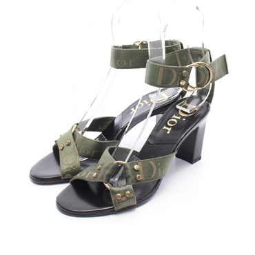 Christian Dior logo Strap Sandals Heels Shoes #37 1/2 Fabric Khaki Used Women