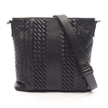 BOTTEGA VENETA Intrecciato Shoulder Crossbody Bag leather Black Used Women