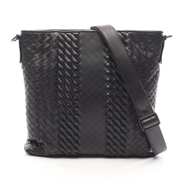 BOTTEGA VENETA Intrecciato Shoulder Crossbody Bag leather Black Used Women