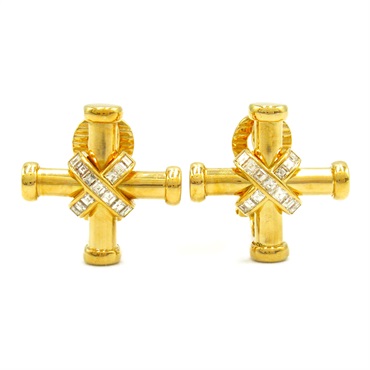 BVLGARI Passo Doppio Diamond Cross Pierced earrings 18KYG Yellow Gold Used women