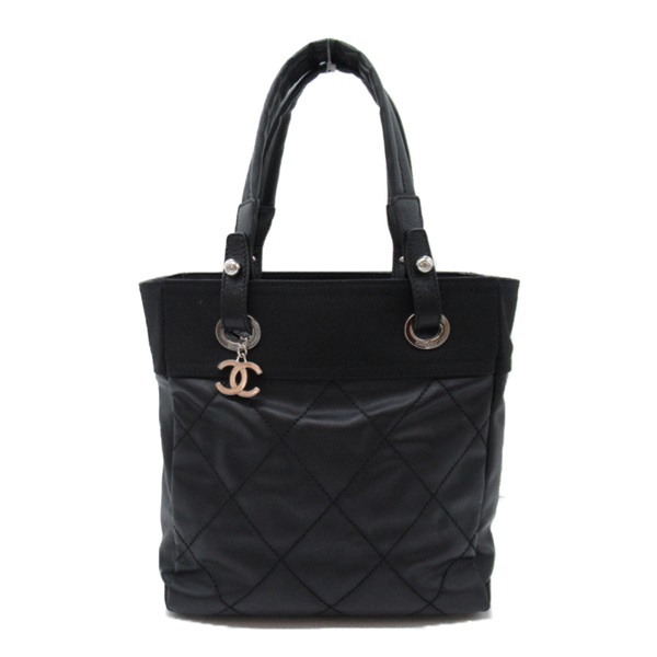 CHANEL Paris Biarritz PM Tote hand Bag A34208 canvas Black SHW Used