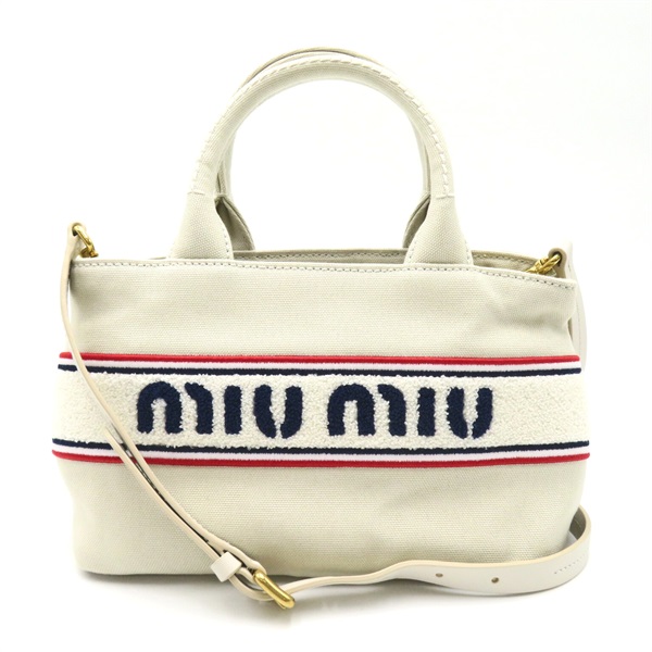 Miu Miu 2way Shoulder Tote Bag 5BA2532F68F0354 canvas Off White Used Women