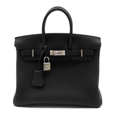 HERMES Birkin 25 Hand bag sac U Togo leather Black SHW Used