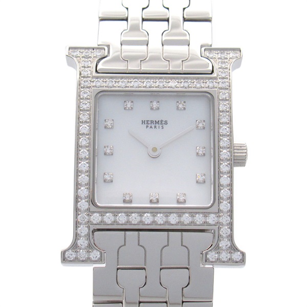 HERMES H watch Bezel diamond Wrist Watch HH1.230.283 Quartz SS Used Women