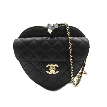 CHANEL CC Heart Chain Shoulder Bag AS3191 Lamb leather Black Used Women Coco