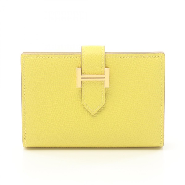 HERMES Bearn Mini Lime Card Case U holder Epsom leather Yellow GHW Used