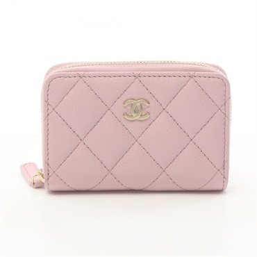 CHANEL Classic Zip Coin Purse Matelasse wallet AP0216 leather Pink Used GHW