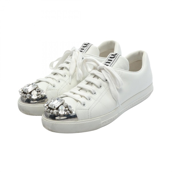 Miu Miu sneakers Shoes 559 leather metal White Silver Used Women #38