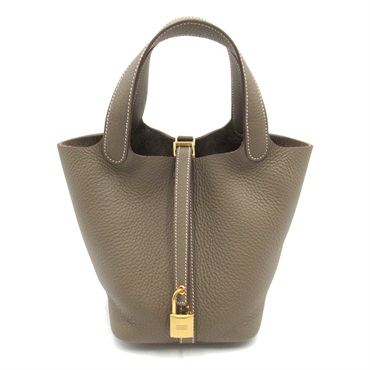 HERMES Picotin Lock PM Hand bag W Taurillon Clemence Etoupe Grey GHW
