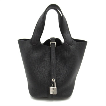 HERMES Picotin Lock PM Hand bag W Taurillon Clemence Calfskin Black SHW Used
