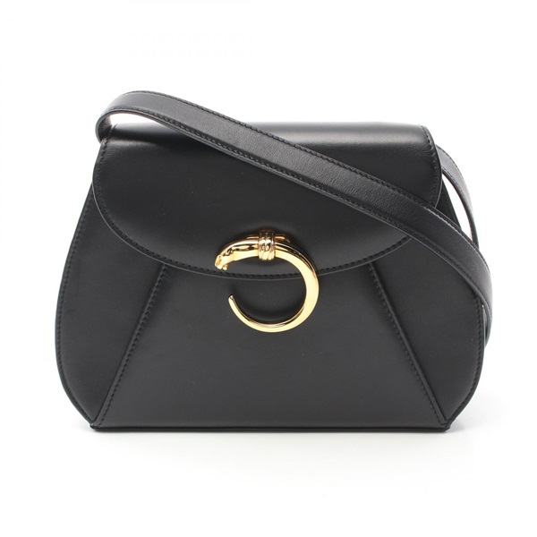 CARTIER PANTHERE Shoulder Bag leather Black Used Women