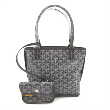 GOYARD ANJOU Mini Pouch Tote Hand Bag PVC coated canvas leather Gray Used Women