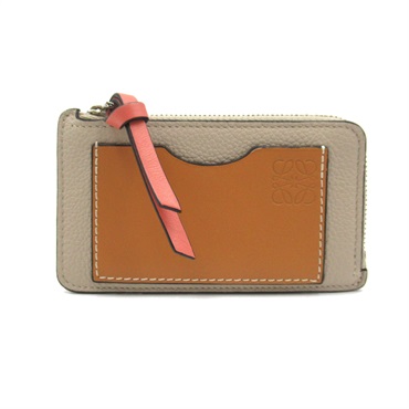 LOEWE Coin card holder purse leather Beige Brown Used unisex