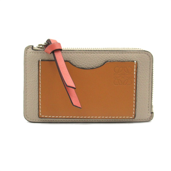 LOEWE Coin card holder purse leather Beige Brown Used unisex