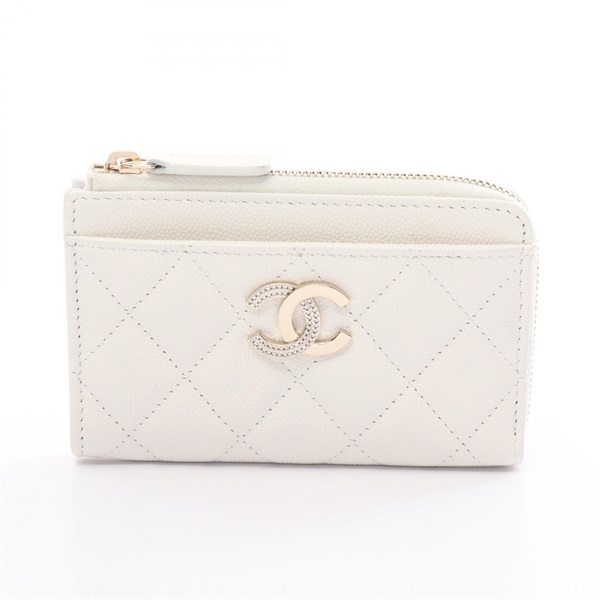 CHANEL CC Matelasse coin purse Wallet AP4180 Caviar skin White Used Women Coco