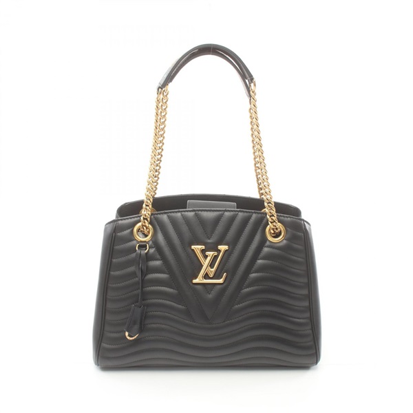 LOUIS VUITTON New Wave Chain Tote Shoulder Bag M51496 leather Black Used Women