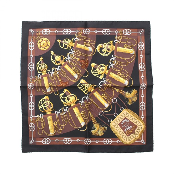 HERMES Petit Carre40 CLIQUETIS Scarf silk Black Yellow Multicolor Used Women