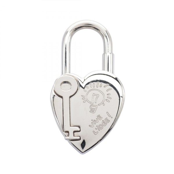 HERMES Cadena Padlock Heart Fantasy charm metal Silver Used Women