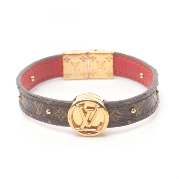 LOUIS VUITTON LV Circle Bracelet M6268E Monogram GHW Brown Red Used Women