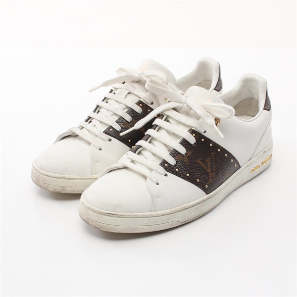 LOUIS VUITTON Frontrow line sneakers #36 Monogram leather canvas White Brown