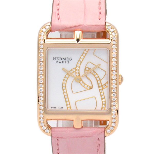 HERMES cape cod diamond bezel Wrist Watch CC3.771C Quartz K18PG（Rose Gold） leather Used Women