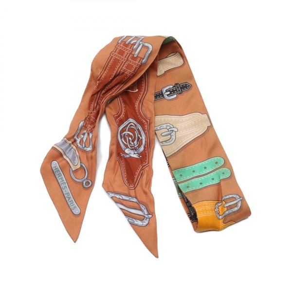 HERMES Twilly HARNAIS DES PRESIDENTS Scarf silk Brown Multicolor Used Women