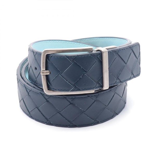 BOTTEGA VENETA Intrecciato belt leather Green Blue Used mens 95cm