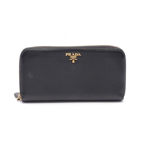 PRADA Around long wallet Purse leather Black Used Women