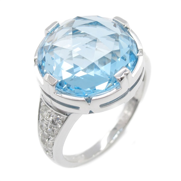 BVLGARI Blue Topaz Cocktail Ring 18KWG White Gold Used women US size 6.5