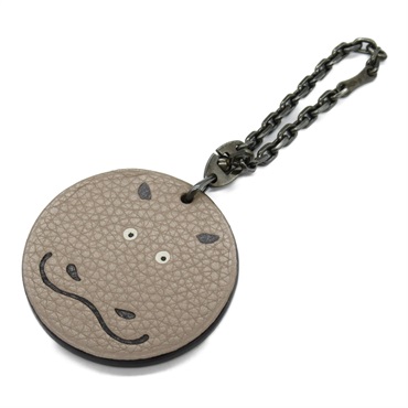 HERMES Hippo Keychain charm Togo leather Silver925 Gray Gris tourterelle Used
