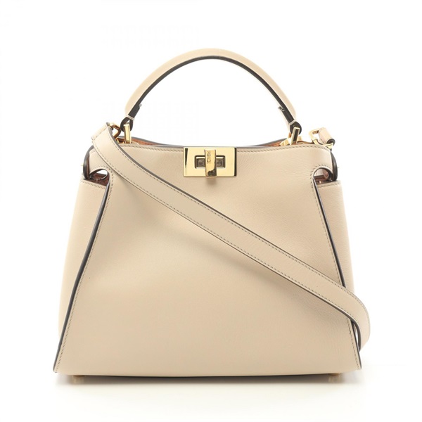 FENDI Peekaboo Essential Shoulder Hand bag 8BN302 leather Beige Used Women