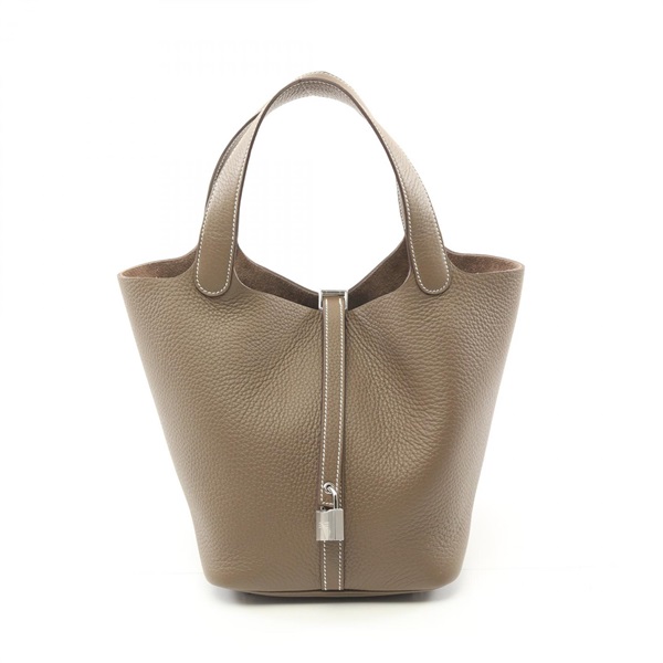 HERMES Picotin Lock MM Hand bag Taurillon Clemence SHW Etoupe Gray Brown Used