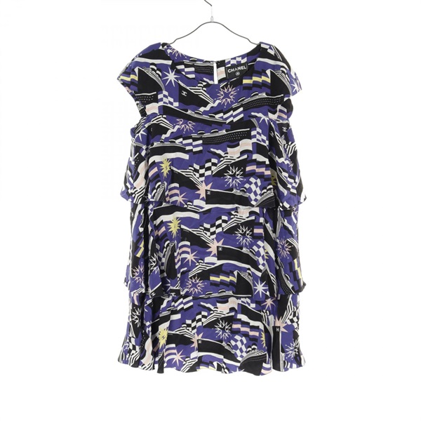 CHANEL La Pausa Dress P60354V45983 silk Blue Black Multicolor Used Women #38