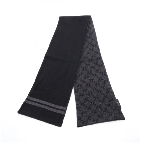 GUCCI GG pattern Scarf wool Black Gray Used mens