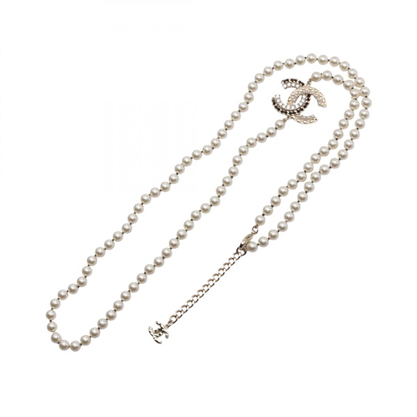 CHANEL COCO Mark Necklace Gold Plated Artificial pearl White Used women CC