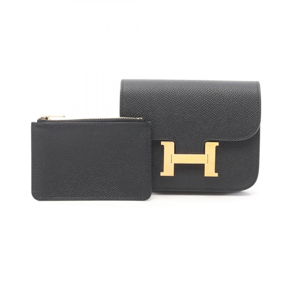 HERMES Constance Slim wallet purse B Epsom Black Used GHW