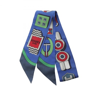 HERMES Twilly Carr en Boucles Scarf silk Blue Green Red Multicolor Used Women